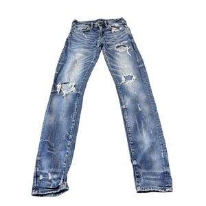 PRPS Blue Stretch Denim Distressed Tapered Jeans Size 28x33
